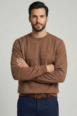 Fitilli Dikiş Detaylı Erkek Sweatshirt Taba 