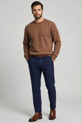 Fitilli Dikiş Detaylı Erkek Sweatshirt Taba - Erkek Sweatshirt