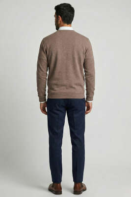 Fitilli Dikiş Detaylı Erkek Sweatshirt Vizon - Erkek Sweatshirt