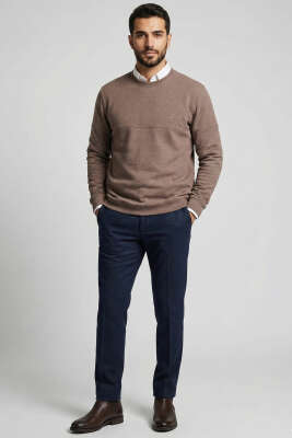 Fitilli Dikiş Detaylı Erkek Sweatshirt Vizon - Erkek Sweatshirt