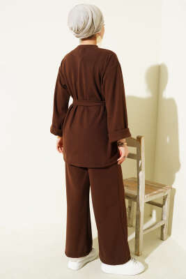 Fitilli Duble Kol Kuşaklı İkili Takım Kahve - İkili Takım