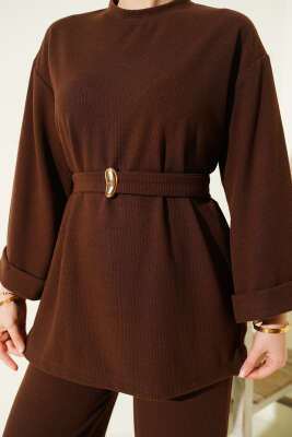 Fitilli Duble Kol Kuşaklı İkili Takım Kahve - İkili Takım