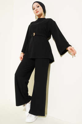 Fitilli Duble Kol Kuşaklı İkili Takım Siyah - DUFON