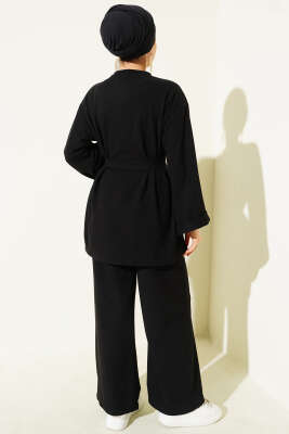 Fitilli Duble Kol Kuşaklı İkili Takım Siyah - İkili Takım