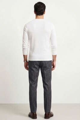 Fitilli Düğmeli Erkek Sweatshirt Beyaz - Erkek Sweatshirt