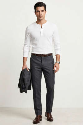 Fitilli Düğmeli Erkek Sweatshirt Beyaz - Erkek Sweatshirt