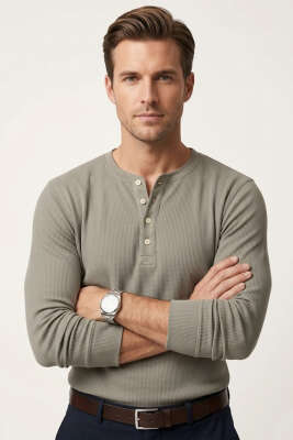 Fitilli Düğmeli Erkek Sweatshirt Çağla Yeşili - MARRAKECH