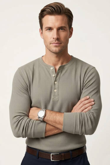 Fitilli Düğmeli Erkek Sweatshirt Çağla Yeşili - Erkek Sweatshirt