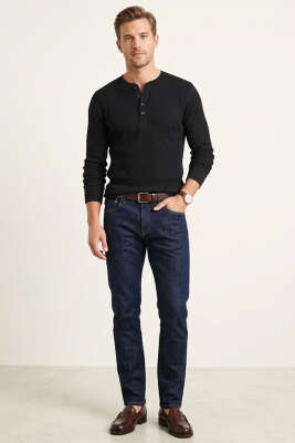 Fitilli Düğmeli Erkek Sweatshirt Siyah - Erkek Sweatshirt