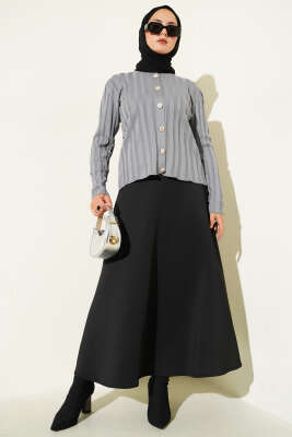 Fitilli Düğmeli Triko Hırka Gri - Yılın Fırsatı