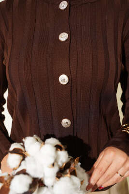 Fitilli Düğmeli Triko Hırka Kahve - Yılın Fırsatı