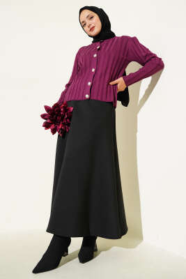 Fitilli Düğmeli Triko Hırka Mürdüm - Yılın Fırsatı