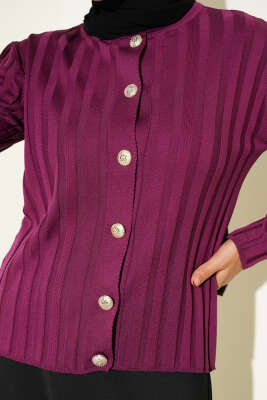 Fitilli Düğmeli Triko Hırka Mürdüm - Yılın Fırsatı