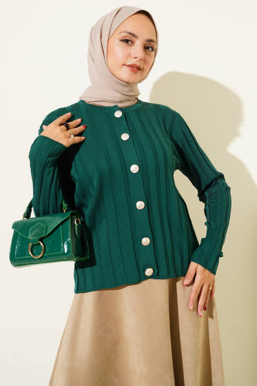 Fitilli Düğmeli Triko Hırka Nefti - Hırka