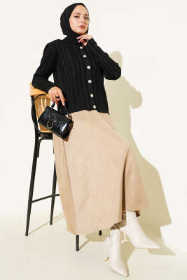 Fitilli Düğmeli Triko Hırka Siyah - Yılın Fırsatı