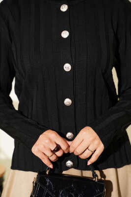 Fitilli Düğmeli Triko Hırka Siyah - Yılın Fırsatı