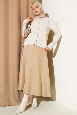 Fitilli Düğmeli Triko Hırka Taş - Yılın Fırsatı