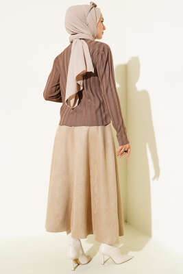 Fitilli Düğmeli Triko Hırka Vizon - Yılın Fırsatı