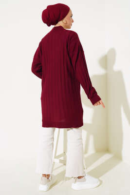 Fitilli Düşük Kol Triko Tunik Bordo - Triko Tunik