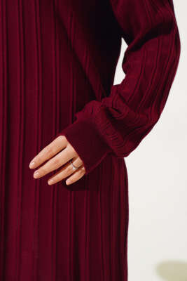 Fitilli Düşük Kol Triko Tunik Bordo - Triko Tunik