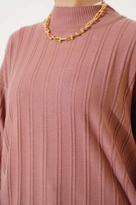 Fitilli Düşük Kol Triko Tunik Gül Kurusu - Triko Tunik