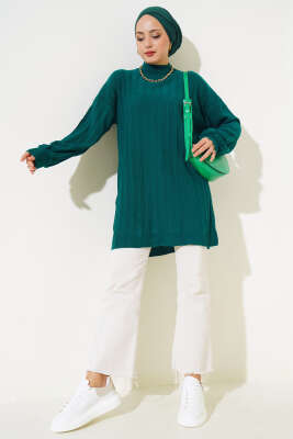 Fitilli Düşük Kol Triko Tunik Nefti - Triko Tunik