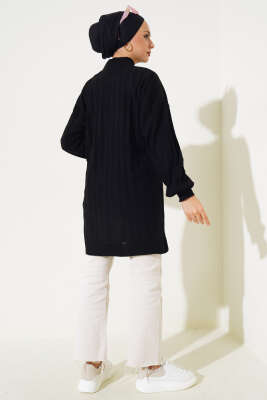 Fitilli Düşük Kol Triko Tunik Siyah - Triko Tunik