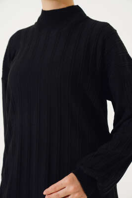 Fitilli Düşük Kol Triko Tunik Siyah - Triko Tunik