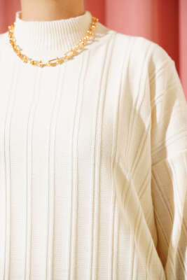 Fitilli Düşük Kol Triko Tunik Taş - Triko Tunik