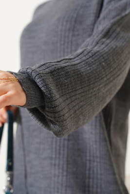 Fitilli Düz Pike Elbise Antrasit - Tesettür Elbise