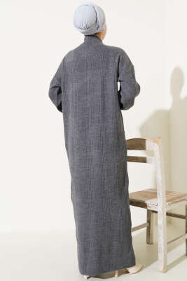 Fitilli Düz Pike Elbise Antrasit - Tesettür Elbise