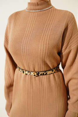 Fitilli Düz Pike Elbise Büsküvi - Tesettür Elbise