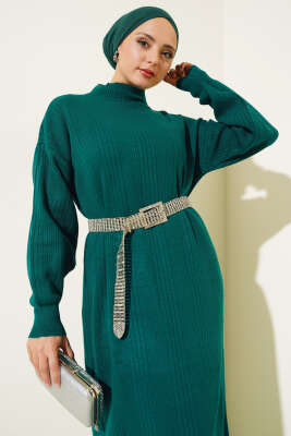 Fitilli Düz Pike Elbise Nefti - Tesettür Elbise