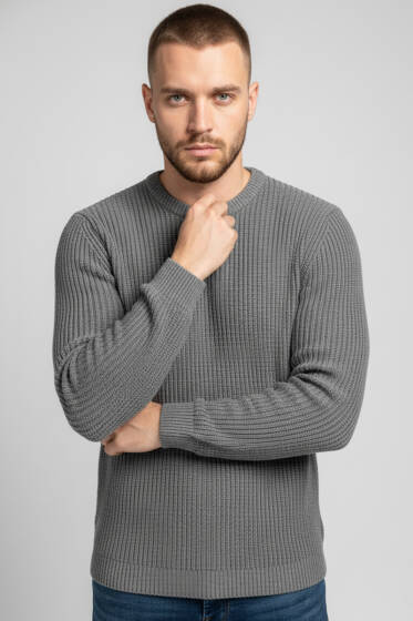 Fitilli Erkek Triko Kazak Füme - Erkek Kazak