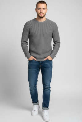 Fitilli Erkek Triko Kazak Füme - Erkek Kazak