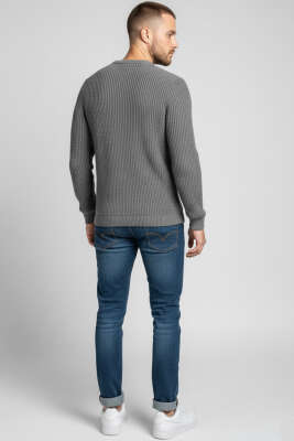 Fitilli Erkek Triko Kazak Füme - Erkek Kazak