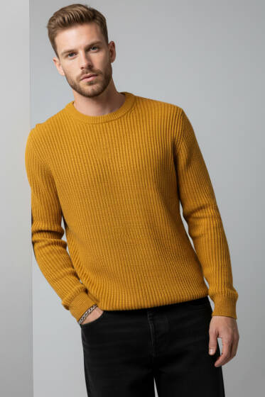 Fitilli Erkek Triko Kazak Hardal - Erkek Kazak