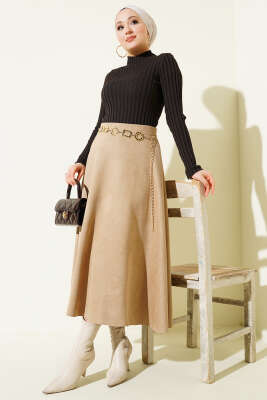 Fitilli Esnek Triko Kazak Acı Kahve - Triko Kazak