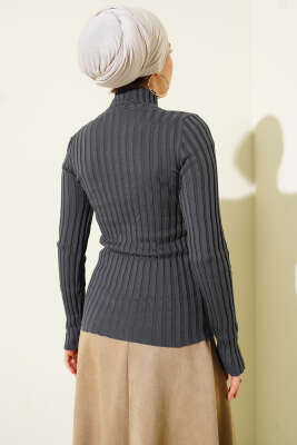 Fitilli Esnek Triko Kazak Antrasit - Triko Kazak