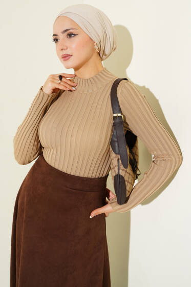 Fitilli Esnek Triko Kazak Camel - Yılın Fırsatı