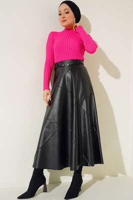 Fitilli Esnek Triko Kazak Fuşya - Yılın Fırsatı