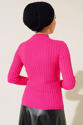 Fitilli Esnek Triko Kazak Fuşya - Yılın Fırsatı