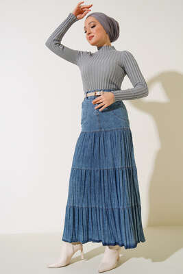 Fitilli Esnek Triko Kazak Gri - Yılın Fırsatı