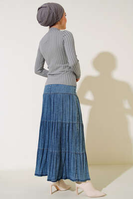 Fitilli Esnek Triko Kazak Gri - Yılın Fırsatı