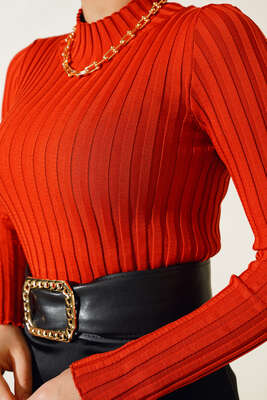 Fitilli Esnek Triko Kazak Kiremit - Yılın Fırsatı