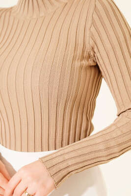 Fitilli Esnek Triko Kazak Latte - Triko Kazak