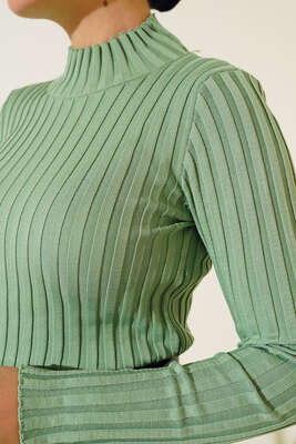 Fitilli Esnek Triko Kazak Mint - Yılın Fırsatı