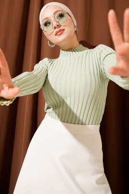 Fitilli Esnek Triko Kazak Mint 