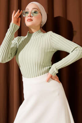 Fitilli Esnek Triko Kazak Mint - Yılın Fırsatı