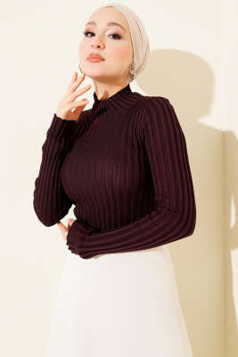 Fitilli Esnek Triko Kazak Mürdüm 